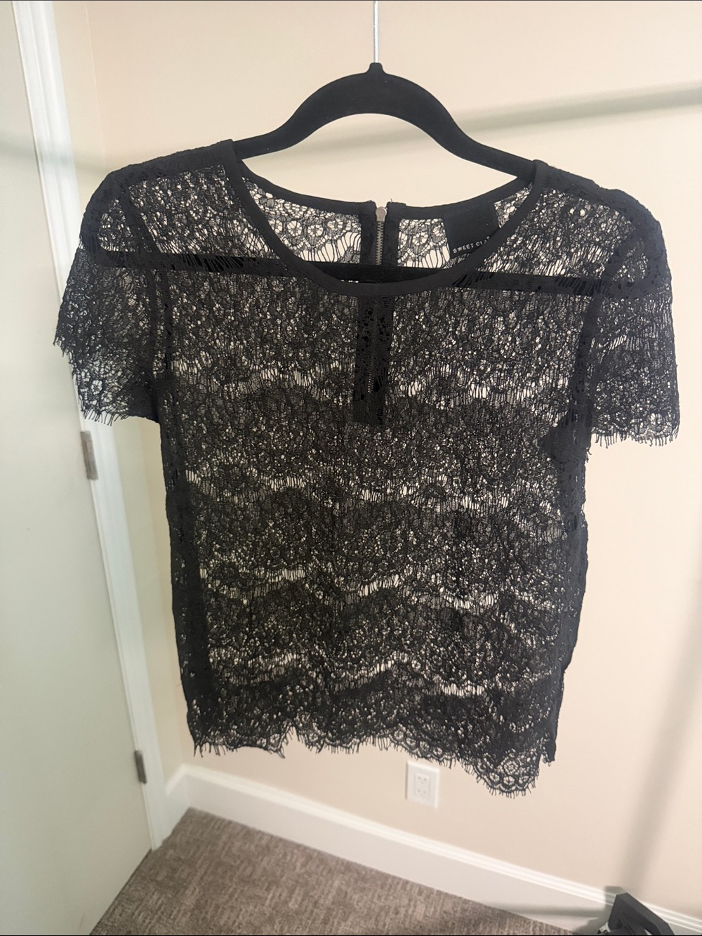 Sweet Claire Black Lace Short Sleeve Blouse
